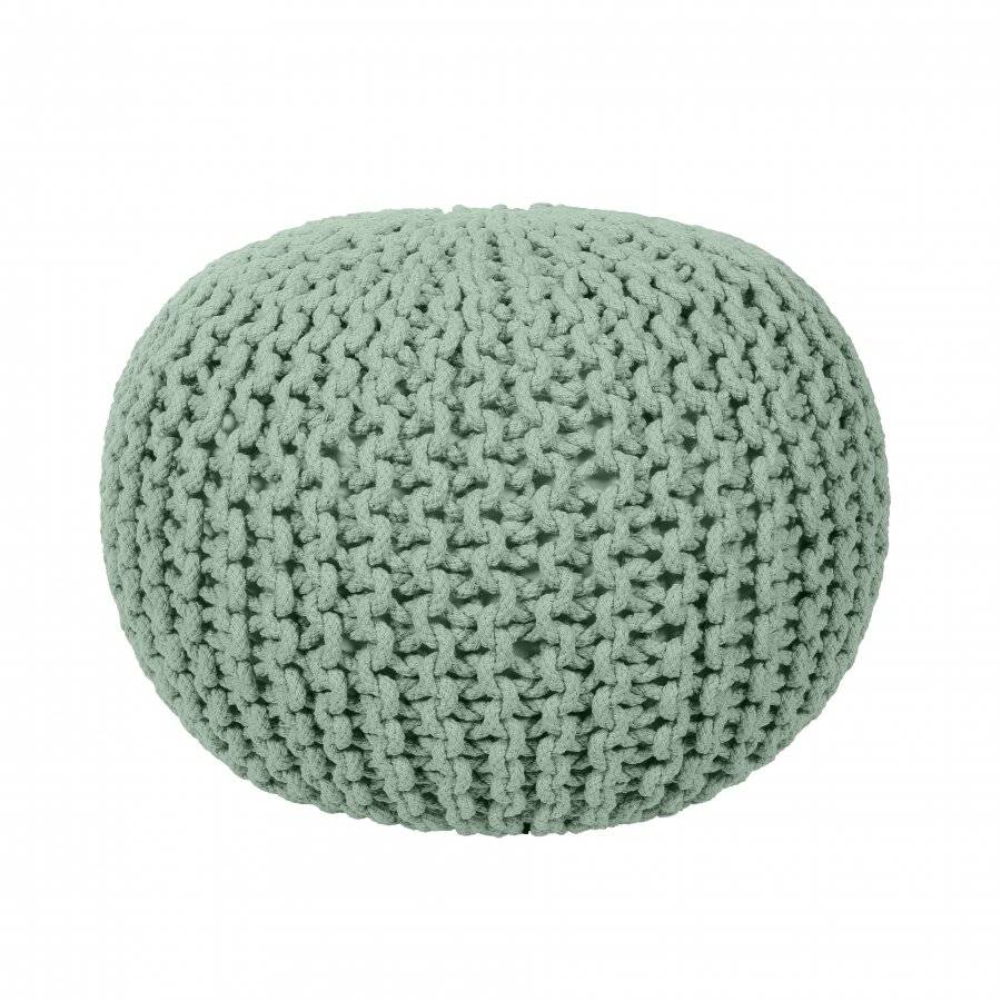 EHC Hand Knitted Double Braided Cotton Pouffe, 40 x 40 x 30 cm - Sage