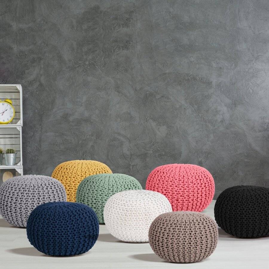 EHC Hand Knitted Double Braided Cotton Pouffe - Cappuccino