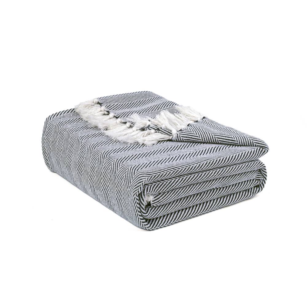 EHC Herringbone Pattern Cotton Throw Blanket, Grey, Single, 127 x152cm