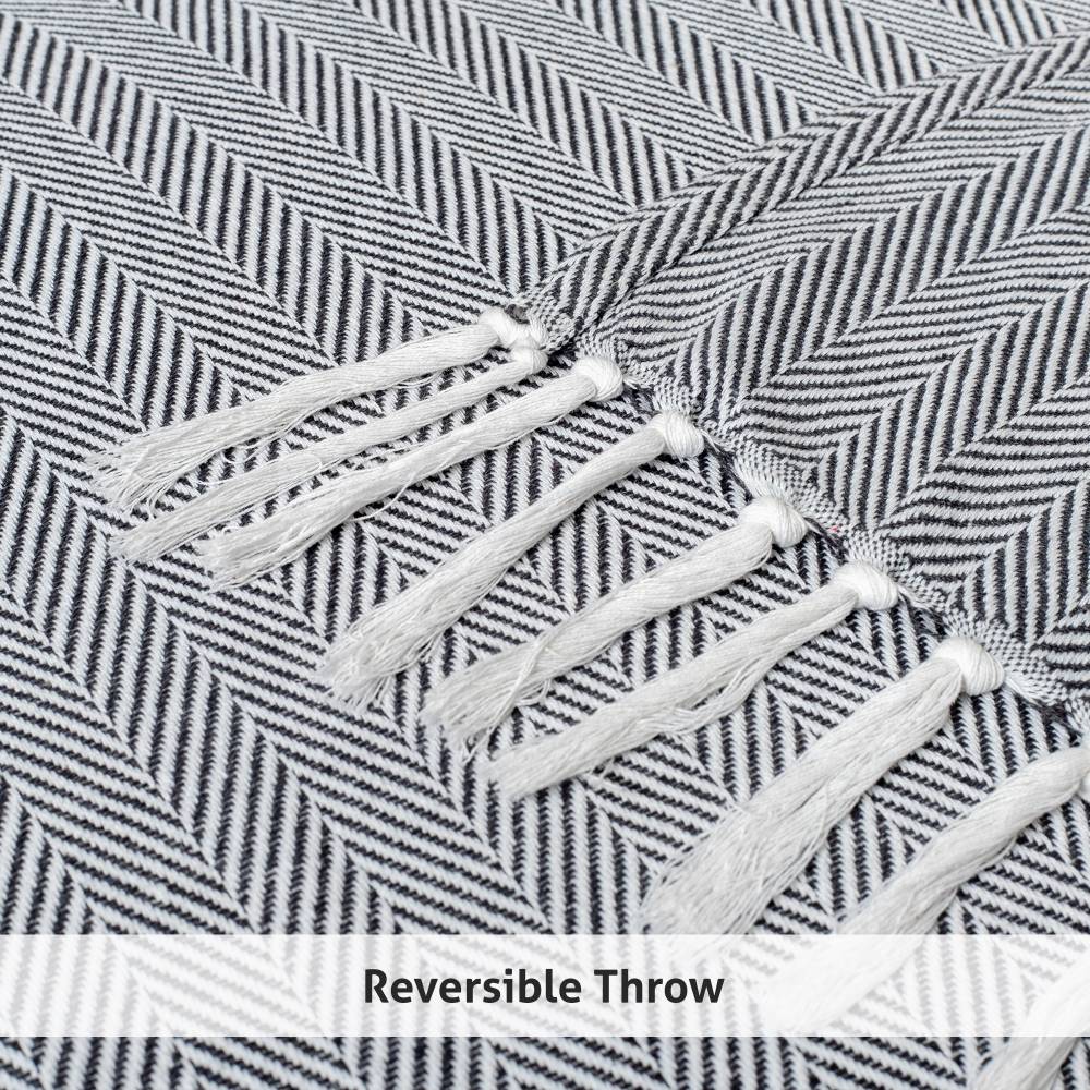 EHC Herringbone Pattern Cotton Throw Blanket, Grey, Single, 127 x152cm