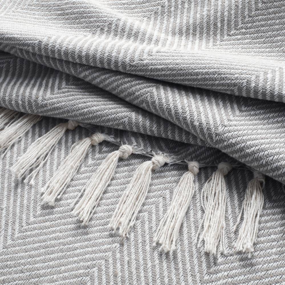 EHC Herringbone Pattern Cotton Throw - Grey, Super Giant, 250 x 380cm