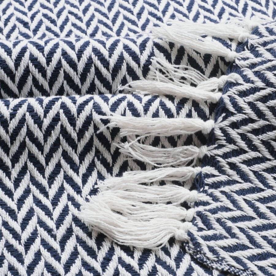 EHC Herringbone Soft Cotton Double Throw, 150 x 200 cm, Navy Blue