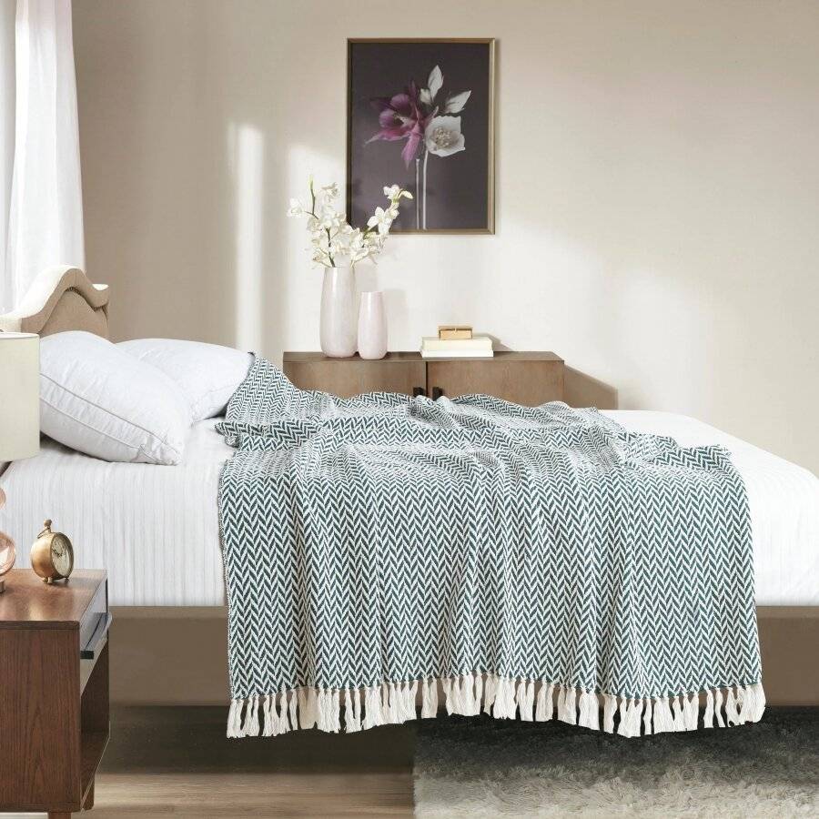 EHC Herringbone Soft Cotton Throw Double,150 x 200 cm, Hunter Green