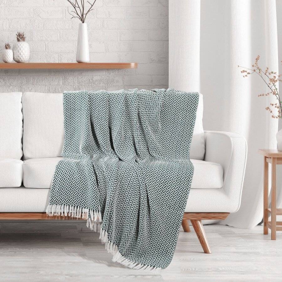 EHC Herringbone Soft Cotton Throw Double,150 x 200 cm, Hunter Green