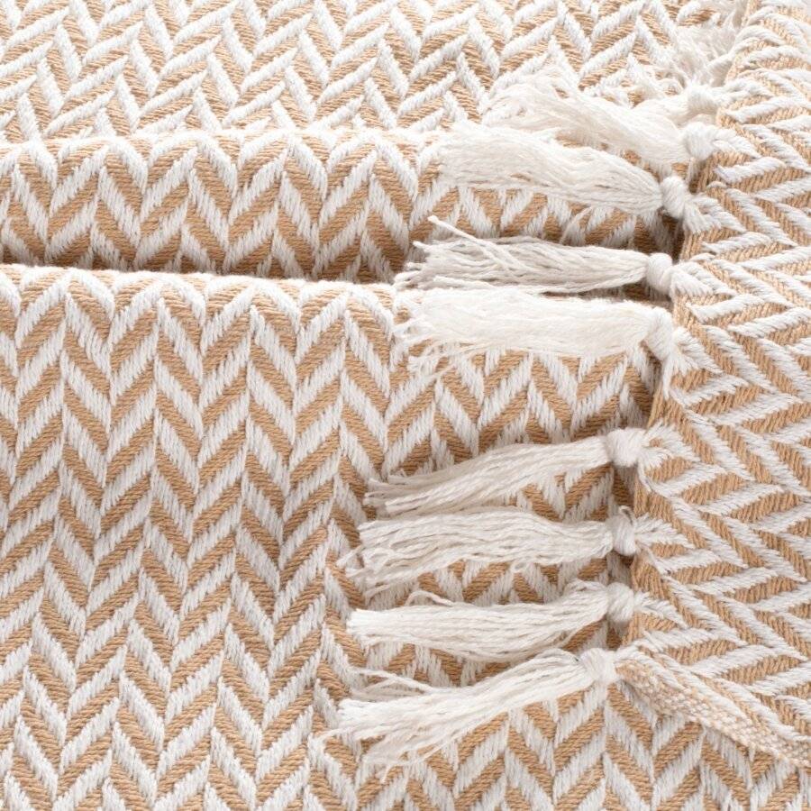 EHC Herringbone Soft Cotton Throw For Double Bed,150 x 200 cm, Beige