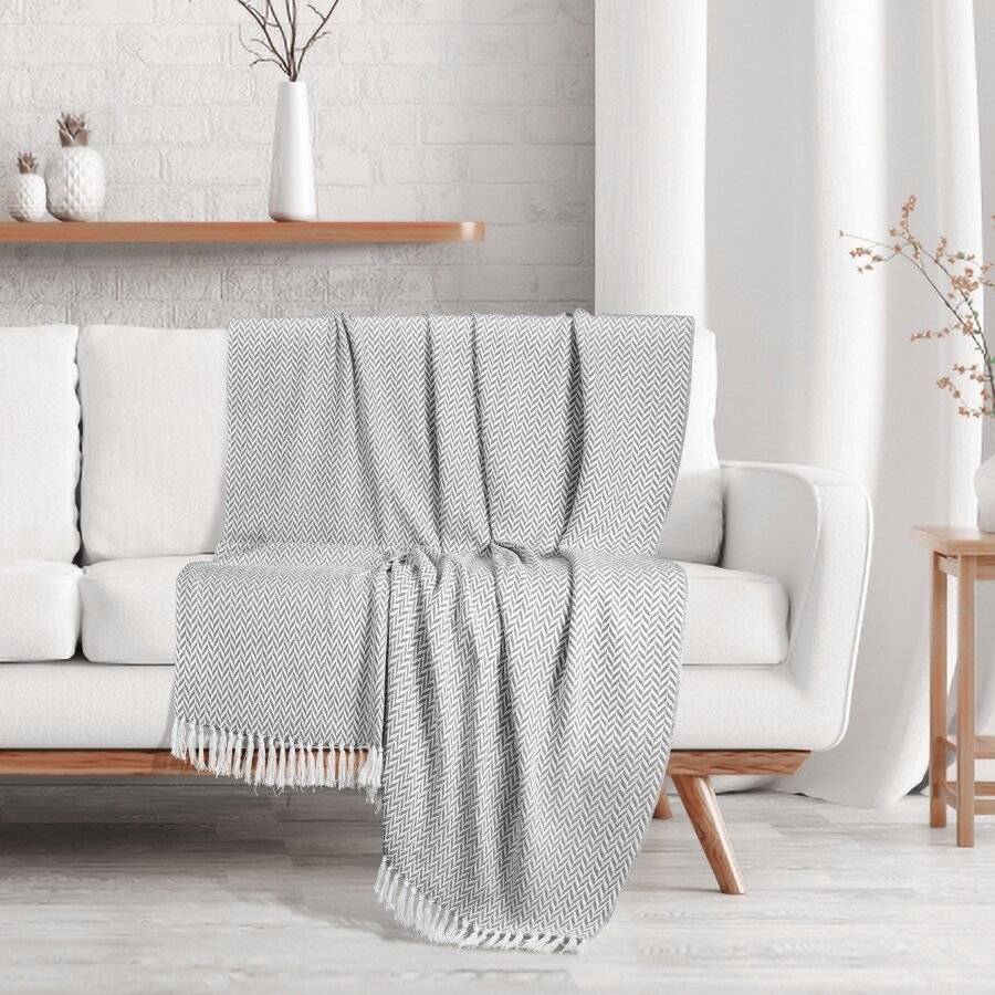 EHC Herringbone Soft Cotton Throw For Double Bed,150 x 200 cm, Grey