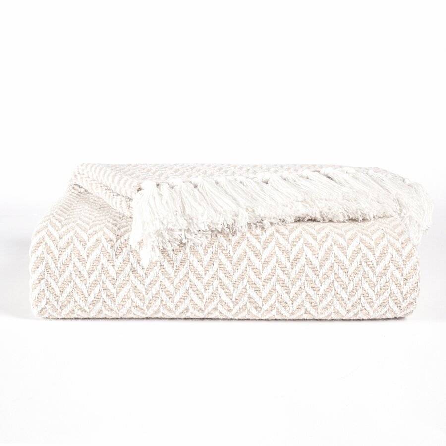 EHC Herringbone Soft Cotton Throw For Double Bed,150 x 200 cm, Ivory