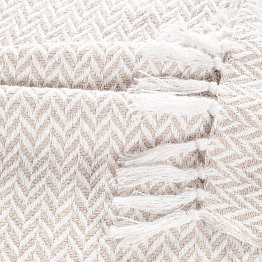 EHC Herringbone Soft Cotton Throw For Double Bed,150 x 200 cm, Ivory