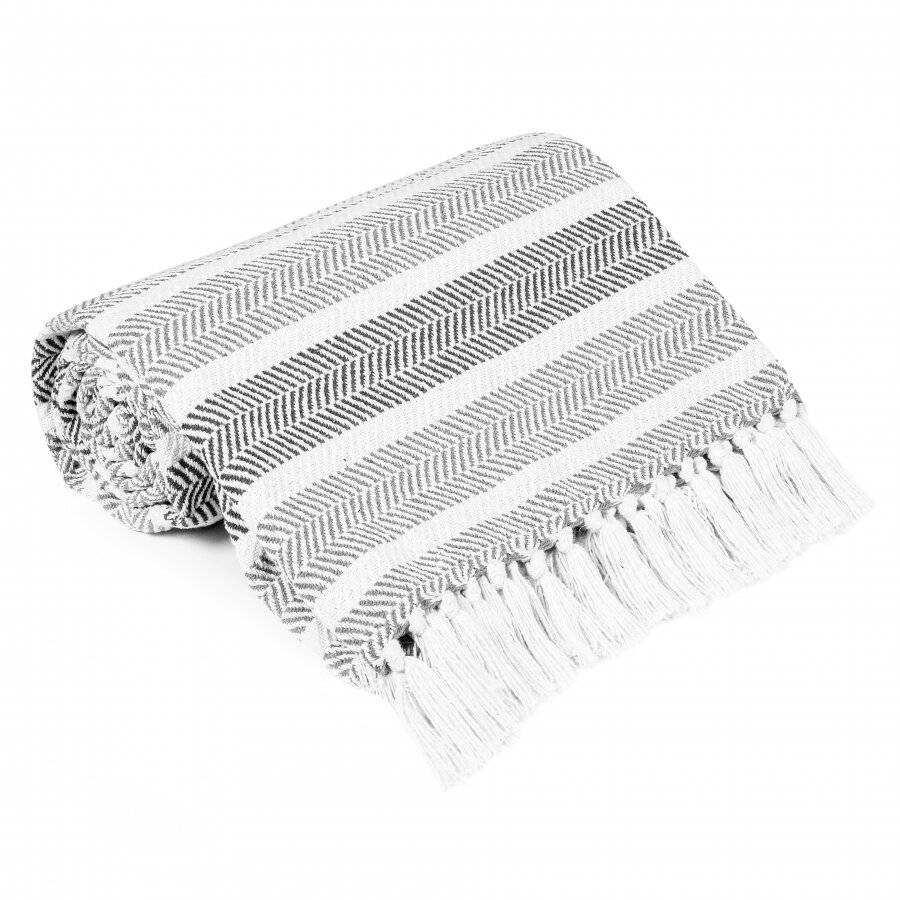 EHC Herringbone Stripe Soft Cotton Double Throw, 150 x 200 cm, Grey