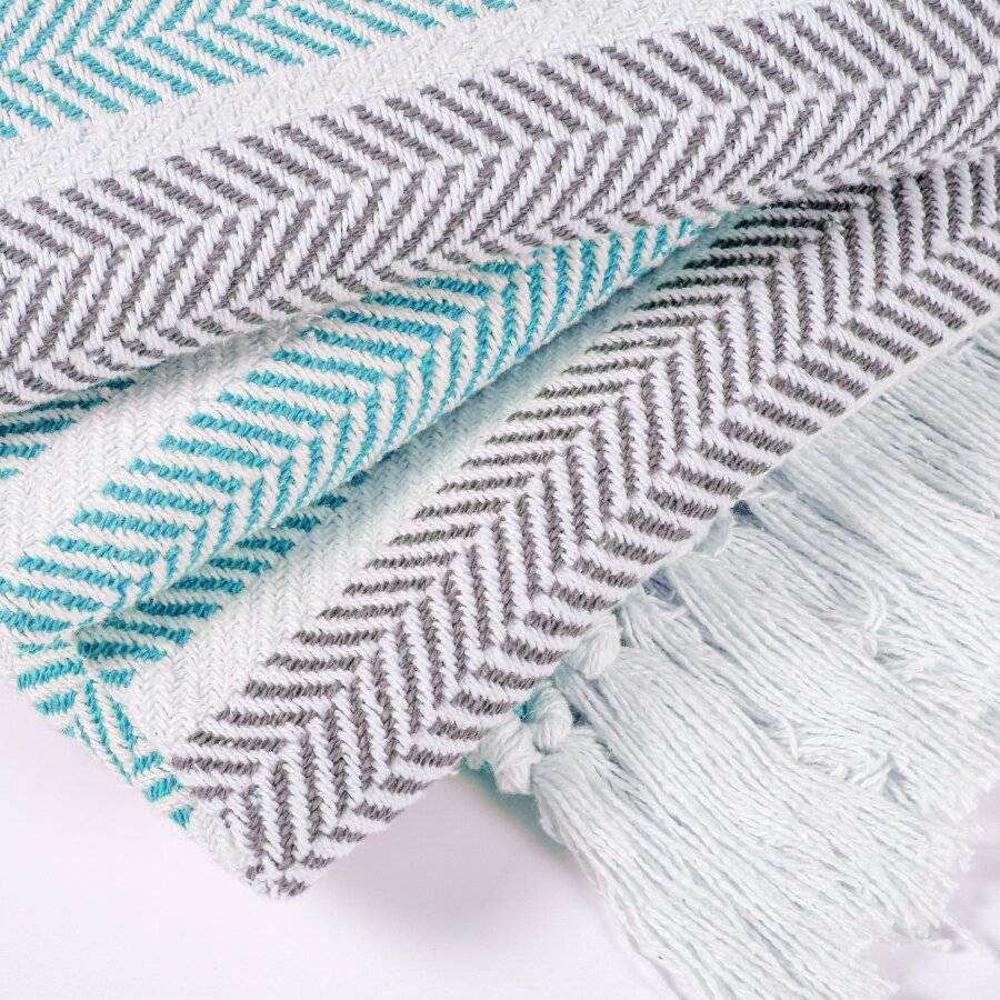 EHC Herringbone Stripe Soft Cotton Double Throw, 150 x 200 cm, Teal