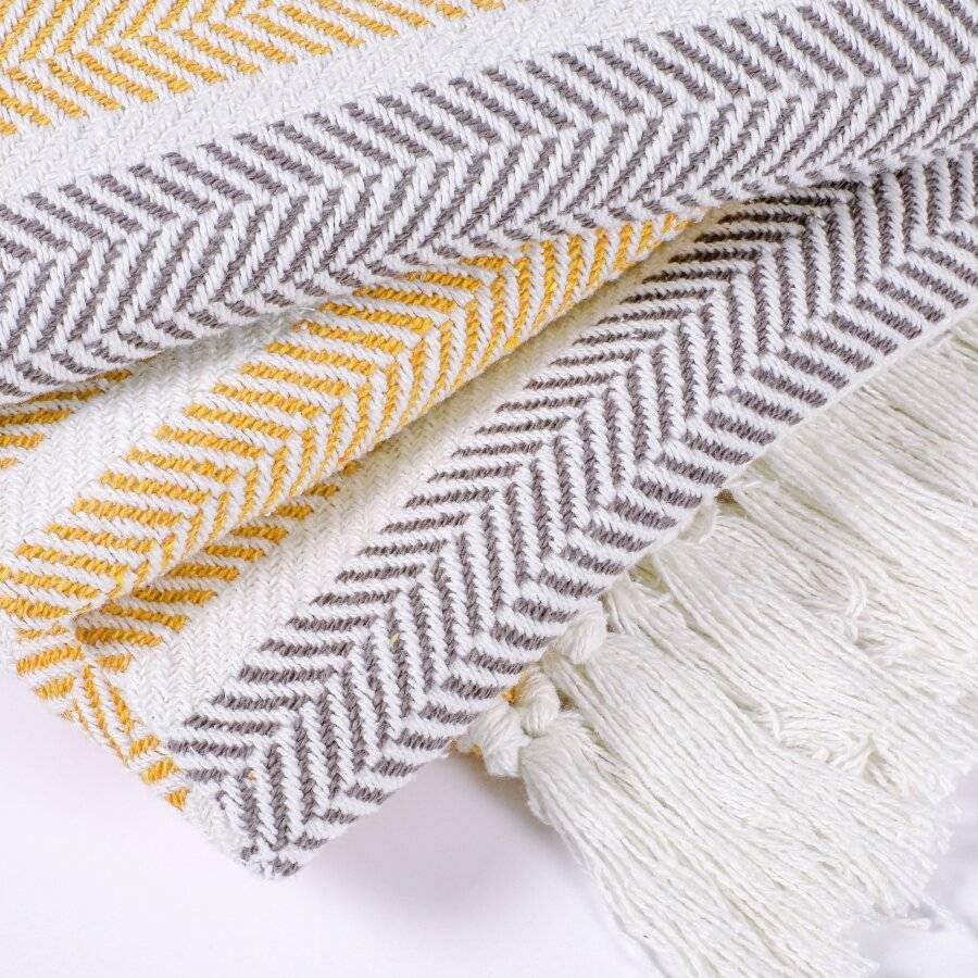 EHC Herringbone Stripe Soft Cotton Double Throw, 150 x 200 cm, Yellow