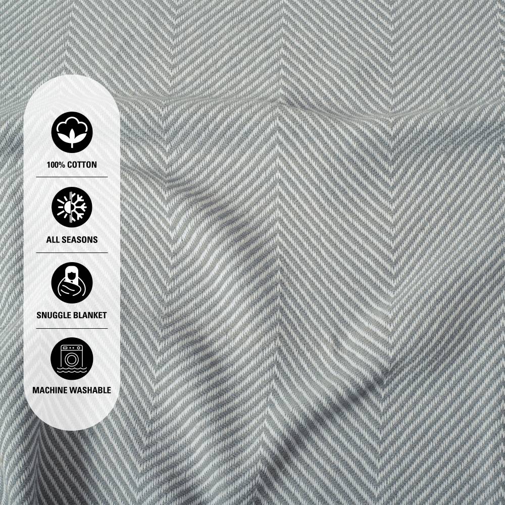 EHC Herringbone Twill Pattern Cotton Throw, Ivory/Grey, 127 x 152 cm