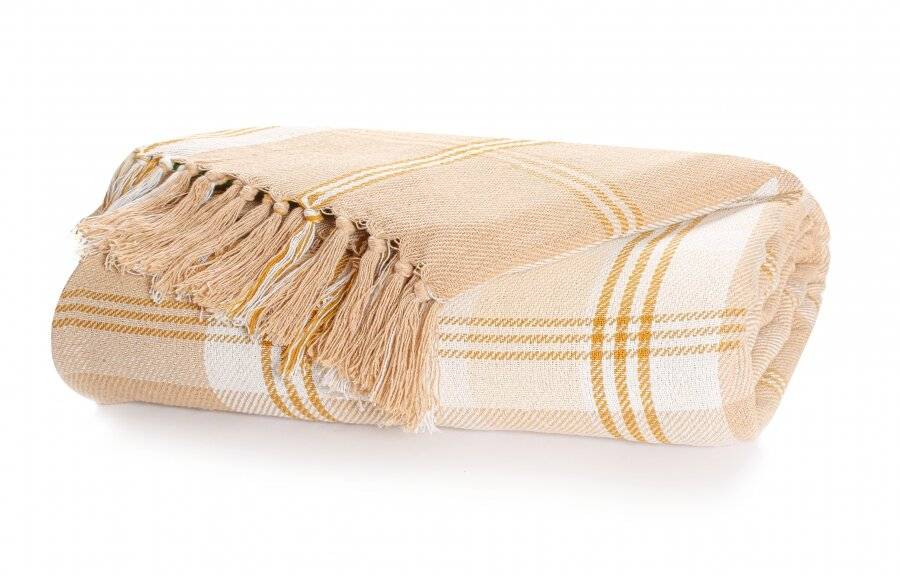 EHC Highland Large Cotton Throw For Bed, Sofa or Armchair, Beige