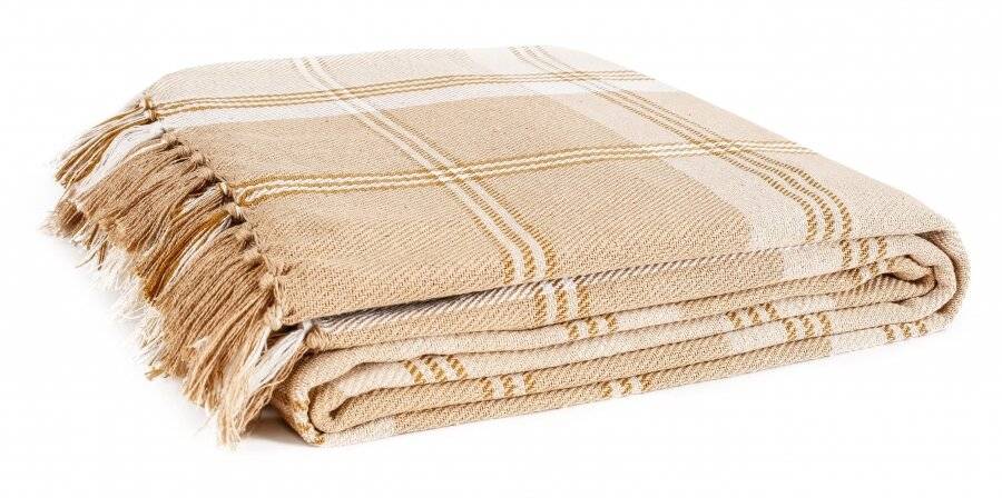 EHC Highland Large Cotton Throw For Bed, Sofa or Armchair, Beige