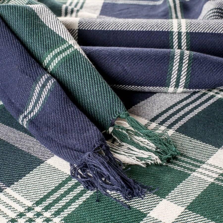 EHC Highland Large Cotton Throw For Bed, Sofa or Armchair, Navy Blue