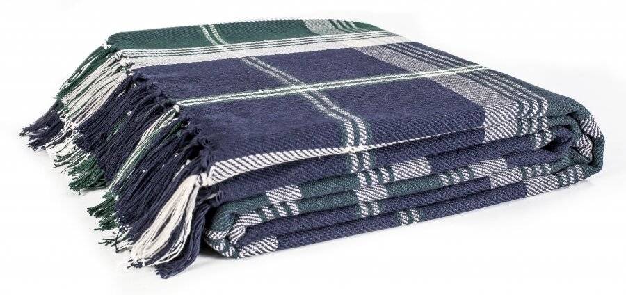 EHC Highland Large Cotton Throw For Bed, Sofa or Armchair, Navy Blue