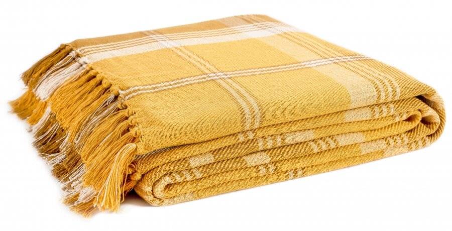 EHC Highland Large Cotton Throw For Sofa, Double Bed, Armchair - Ochre