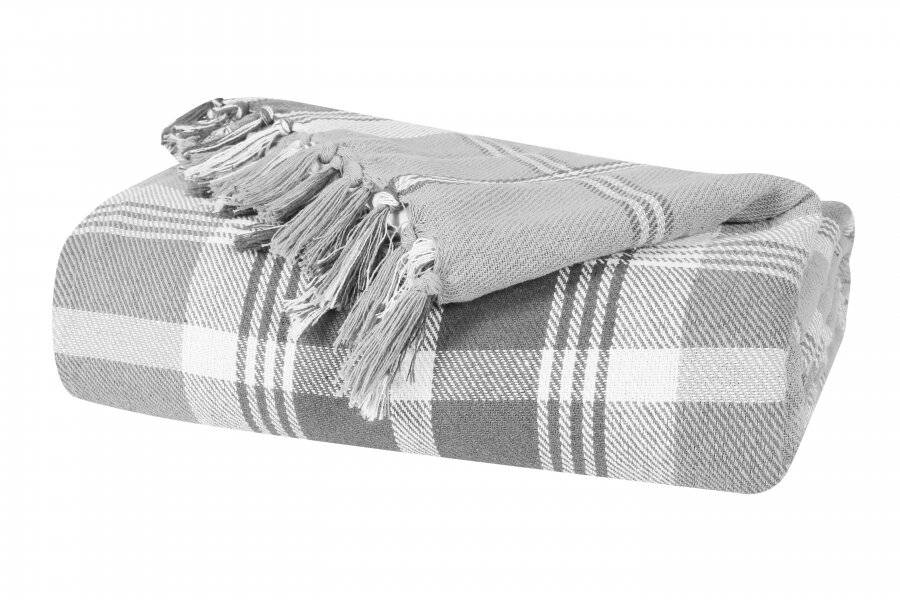 EHC Highland Large Cotton Throw For Sofa, Double Bed or Armchair, Grey