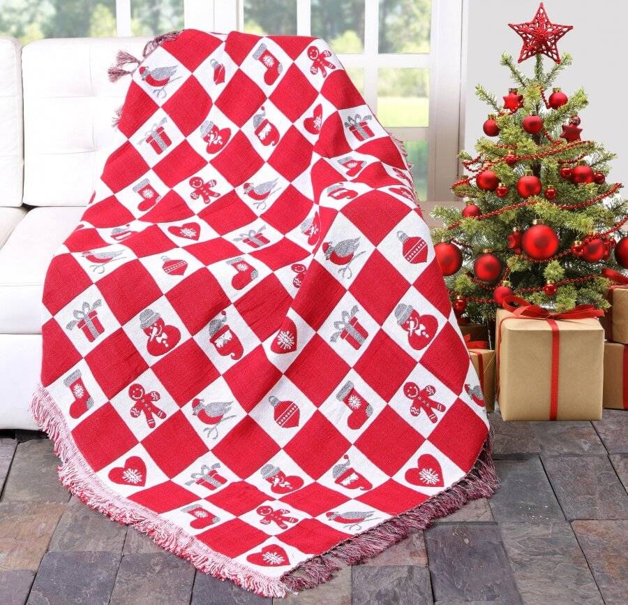 Jacquard Tapestry Reversible Xmas Celebrations Throw - 127 x 152 cm