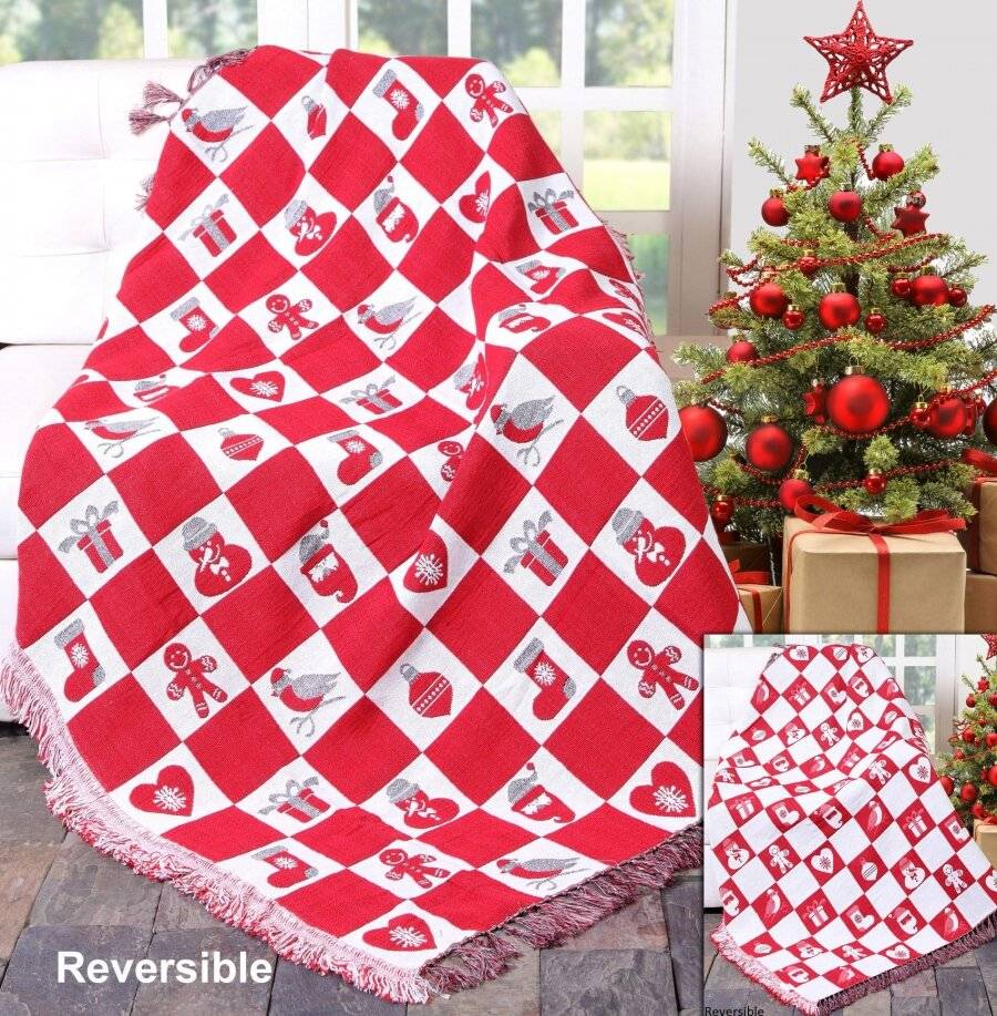 Jacquard Tapestry Reversible Xmas Celebrations Throw - 127 x 152 cm