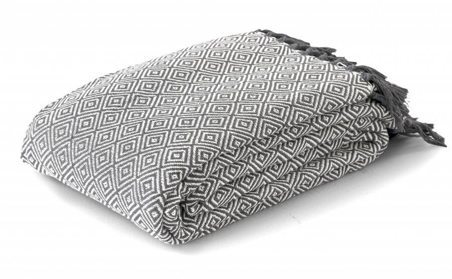 EHC King Size Big Diamond Woven Cotton Throw, Ivory/Grey, 225 x 250 cm