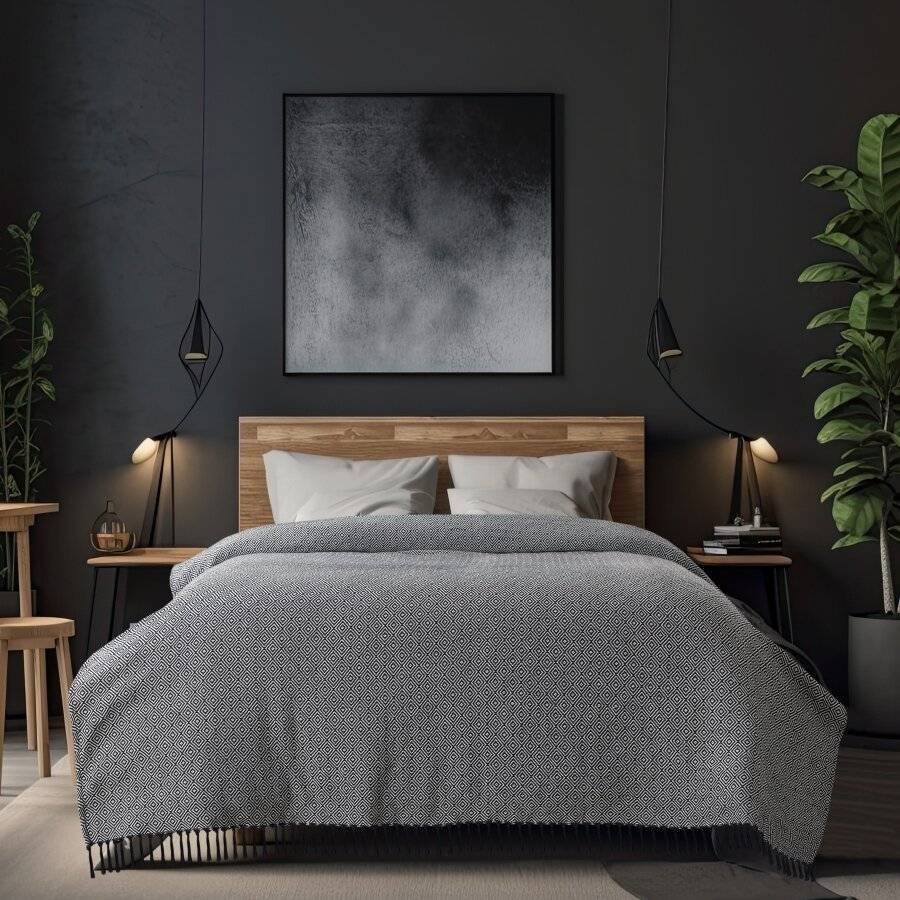 EHC King Size Big Diamond Woven Cotton Throw, Ivory/Grey, 225 x 250 cm