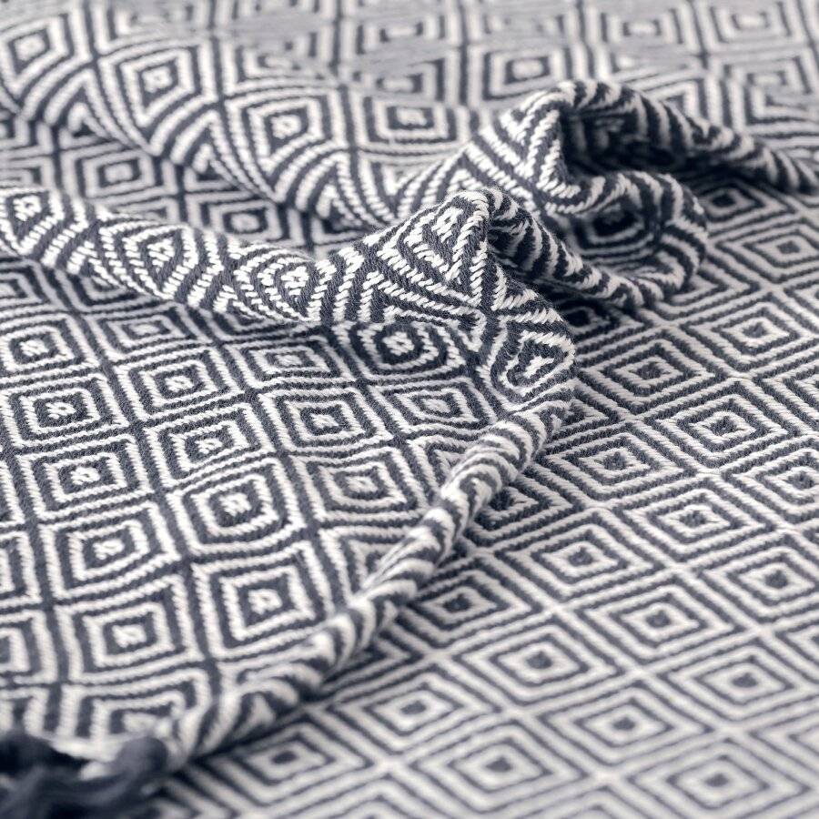 EHC King Size Big Diamond Woven Cotton Throw, Ivory/Grey, 225 x 250 cm