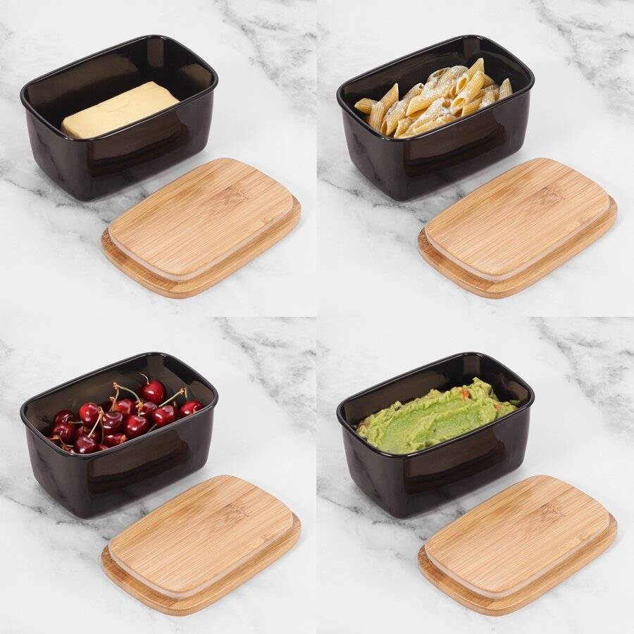 EHC Large Butter Dish With Bamboo Lid, 500ml, Black, 15 x 10 x 8 cm