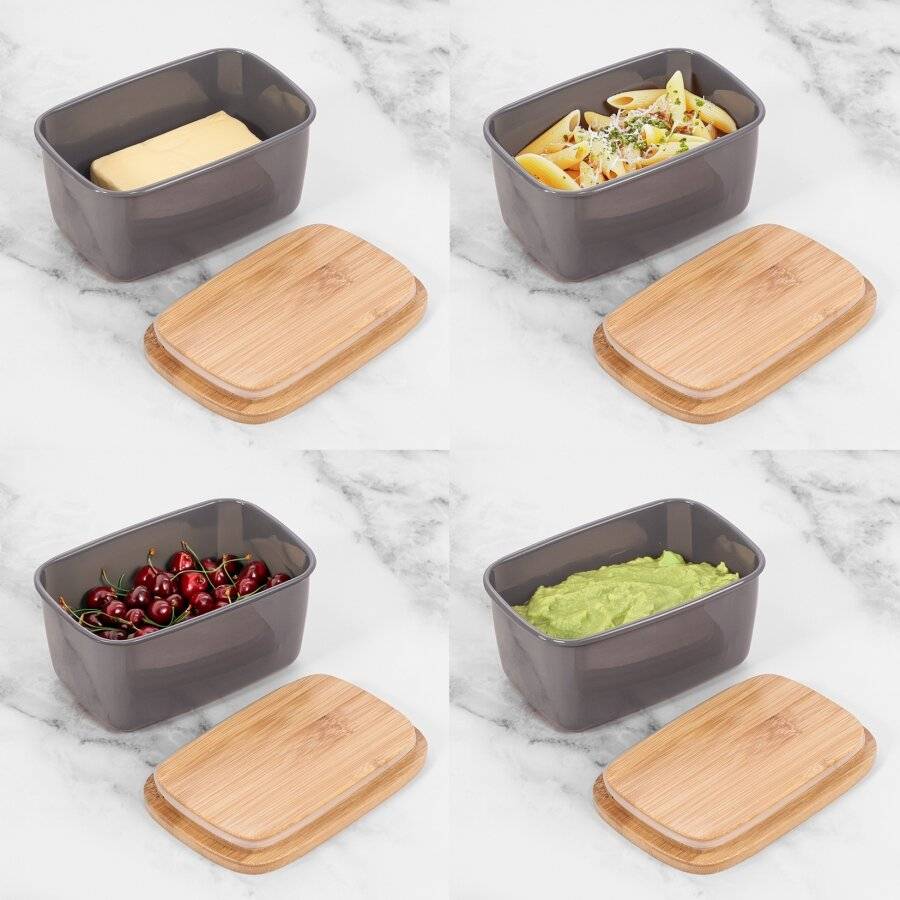 EHC Large Butter Dish With Bamboo Lid, 500ml, Dark Grey, 15 x 10 x 8cm