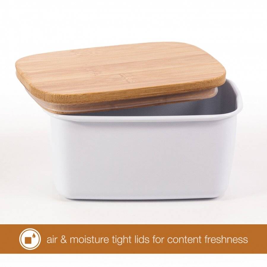 EHC Large Butter Dish With Bamboo Lid, 500ml, White, 15 x 10 x 8cm