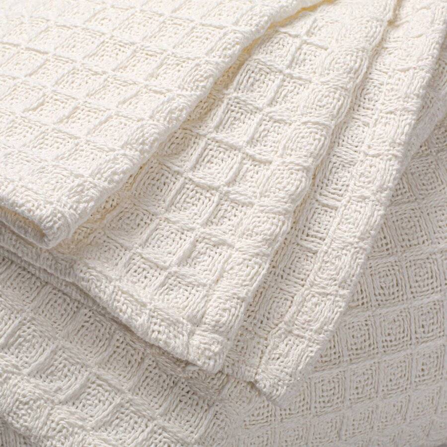 EHC Soft Chunky Cotton Waffle Single Throw For Sofa & Bed - Ivory