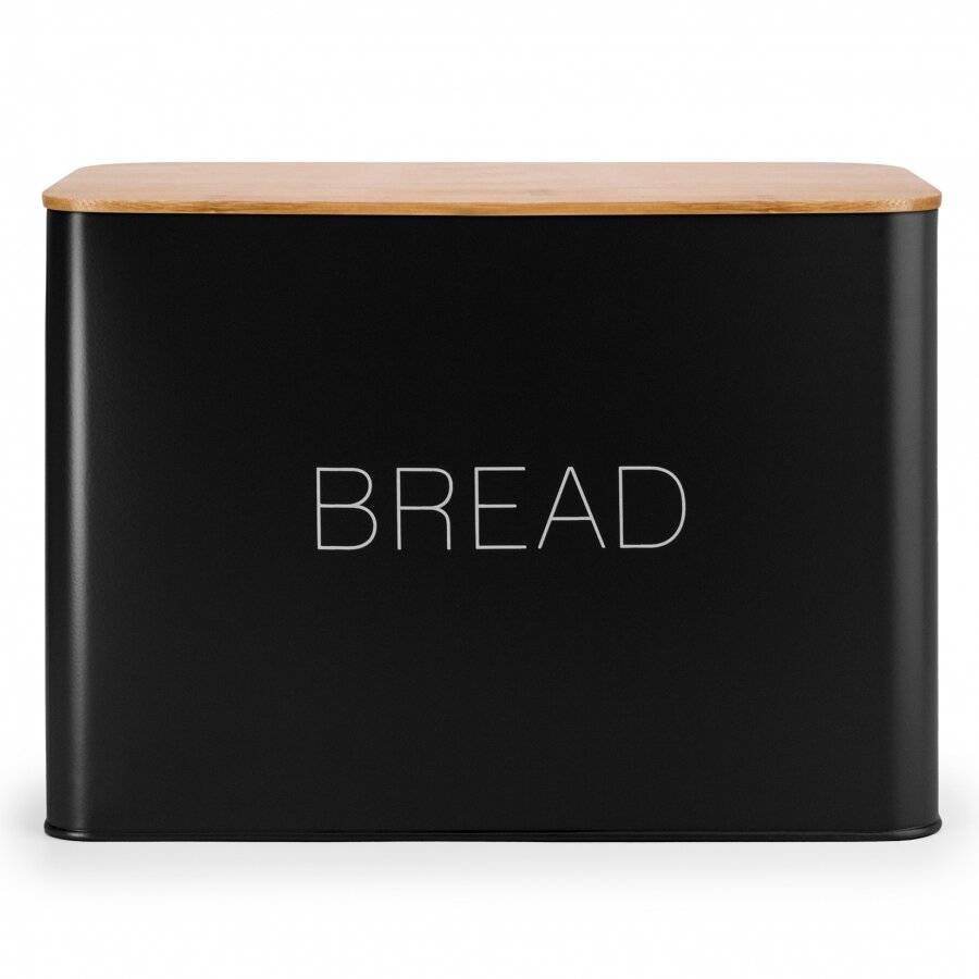 EHC Large Metal Bread Bin With Bamboo Lid For Kitchen Storage, Black