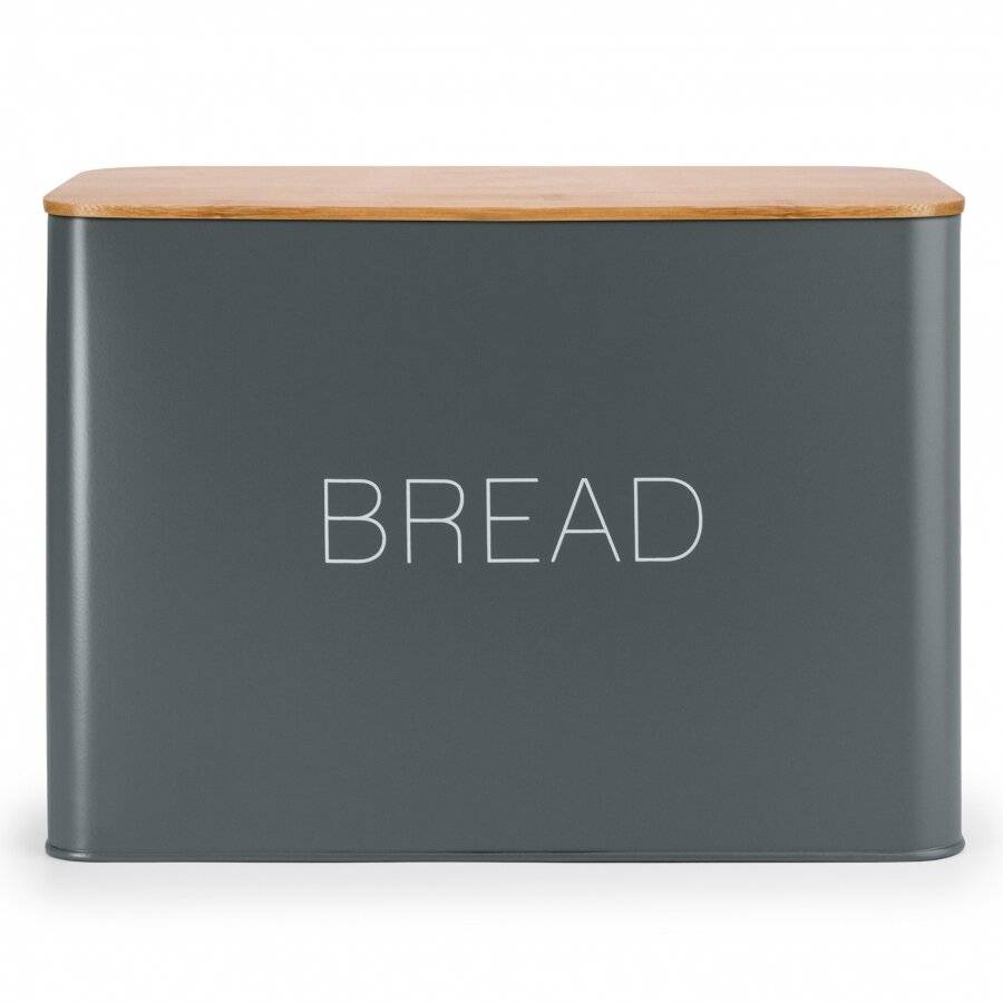 EHC Large Metal Bread Bin With Bamboo Lid, Grey
