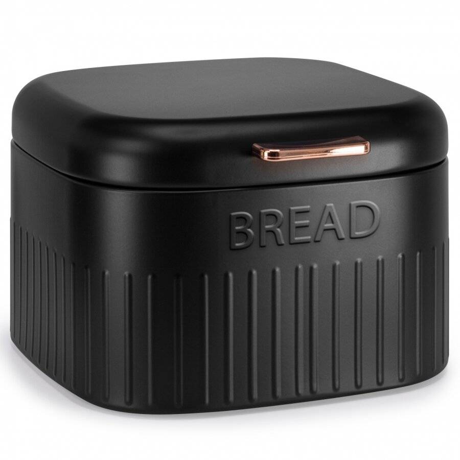 EHC Large Metal Bread Bin With Curved Hinged Lid, Black