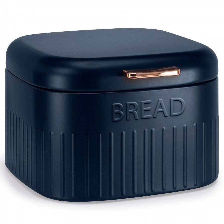 EHC Large Metal Bread Bin With Curved Hinged Lid, Navy Blue