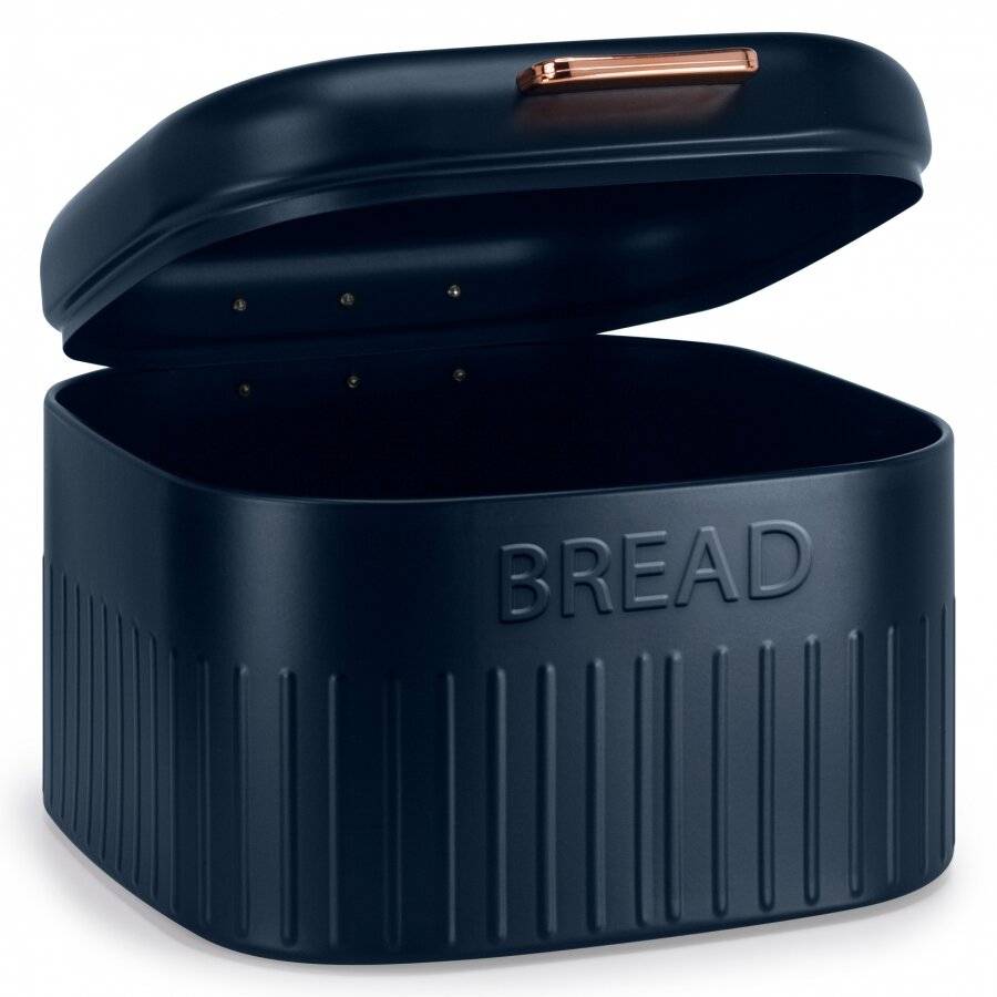 EHC Large Metal Bread Bin With Curved Hinged Lid, Navy Blue