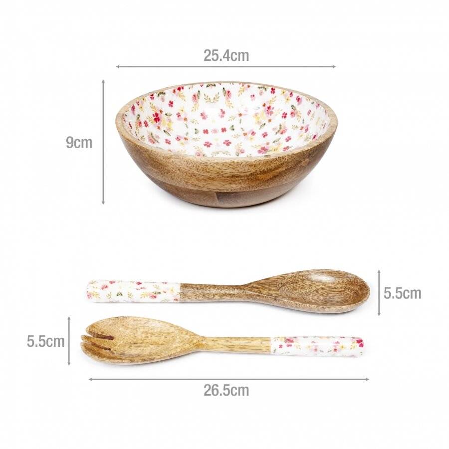 EHC Large Wooden Salad Bowl With two Matching Salad Servers