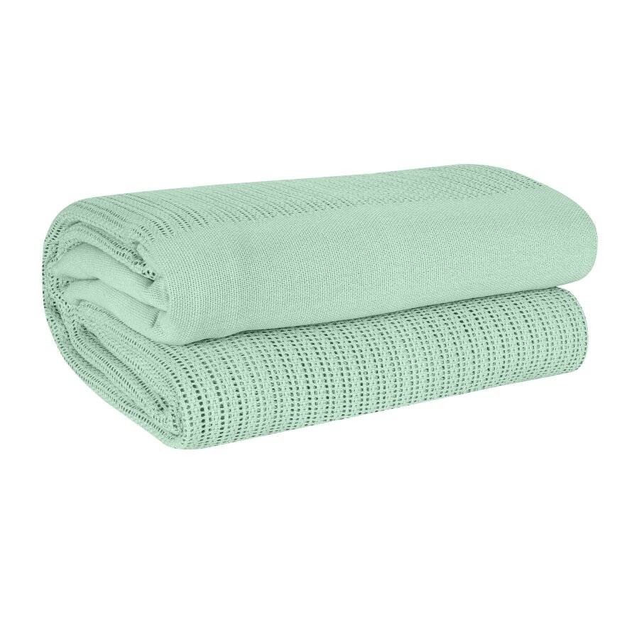 EHC Lightweight Hand Woven Adult Cellular Cotton Blanket, Double- Sage