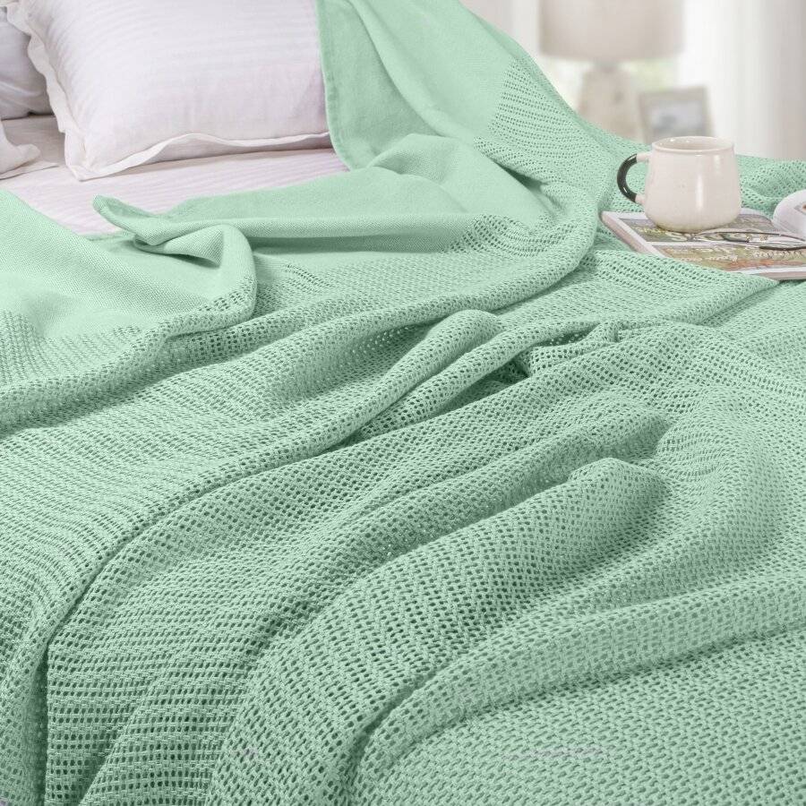 EHC Lightweight Hand Woven Adult Cellular Cotton Blanket, Double- Sage