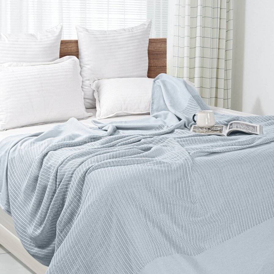 EHC Lightweight Hand Woven Adult Cellular Cotton Blanket - Light Grey