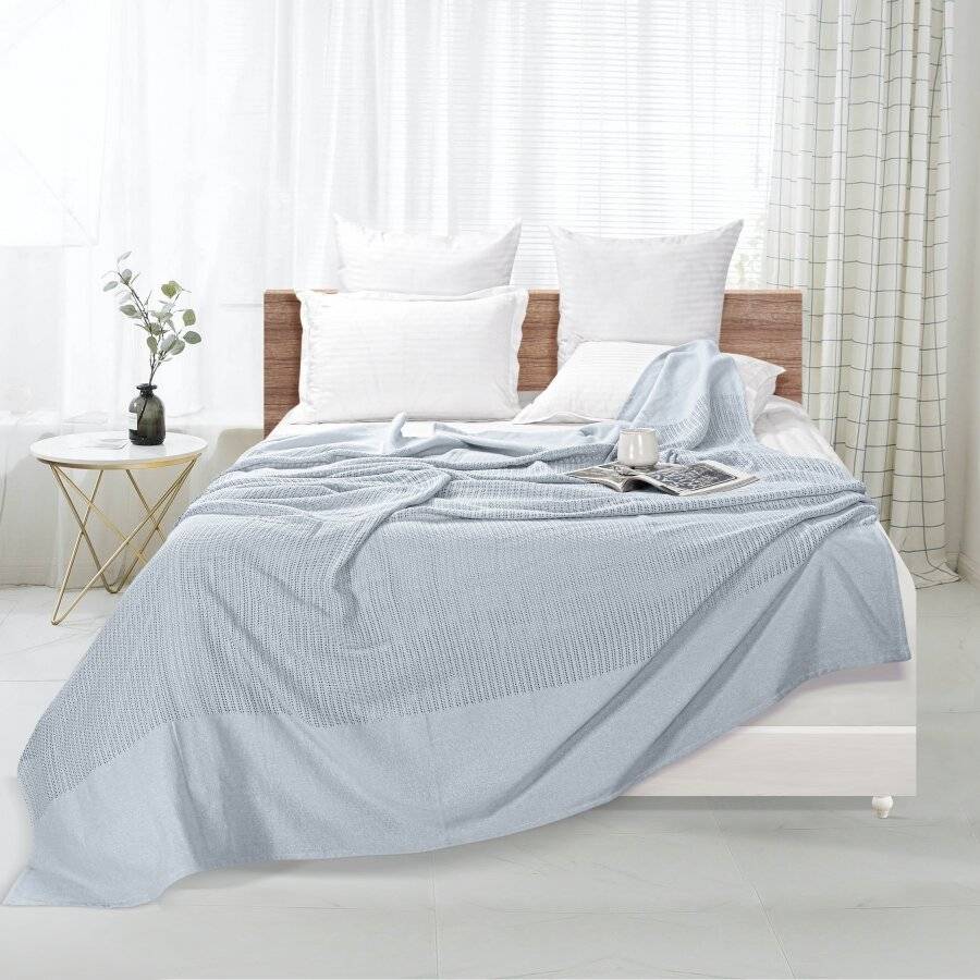 EHC Lightweight Hand Woven Adult Cellular Cotton Blanket - Light Grey