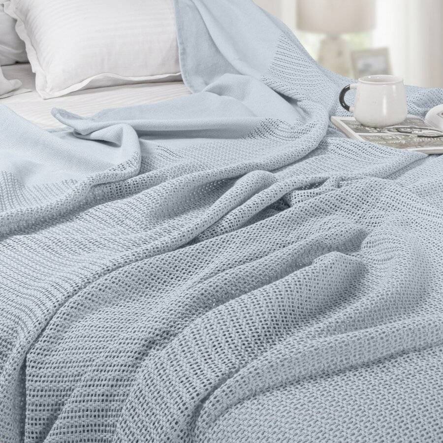 EHC Lightweight Hand Woven Adult Cellular Cotton Blanket - Light Grey