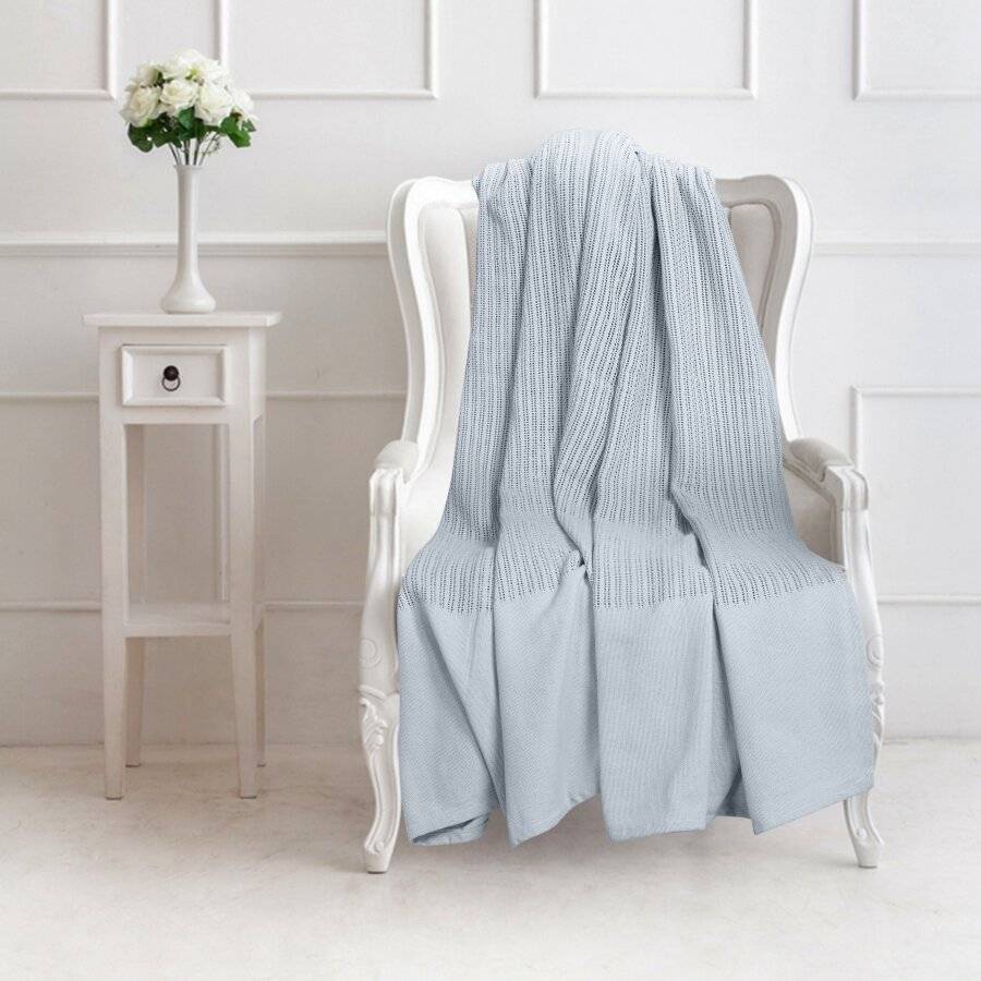 EHC Lightweight Hand Woven Adult Cellular Cotton Blanket, Light Grey