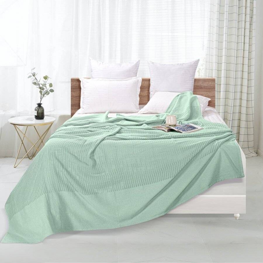 EHC Lightweight Hand Woven Adult Cellular Cotton Blanket - Sage