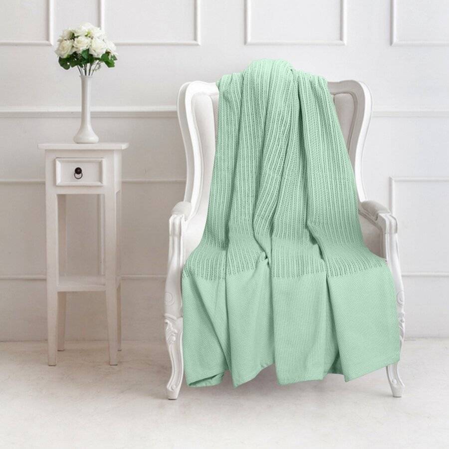 EHC Lightweight Hand Woven Adult Cellular Cotton Blanket - Sage