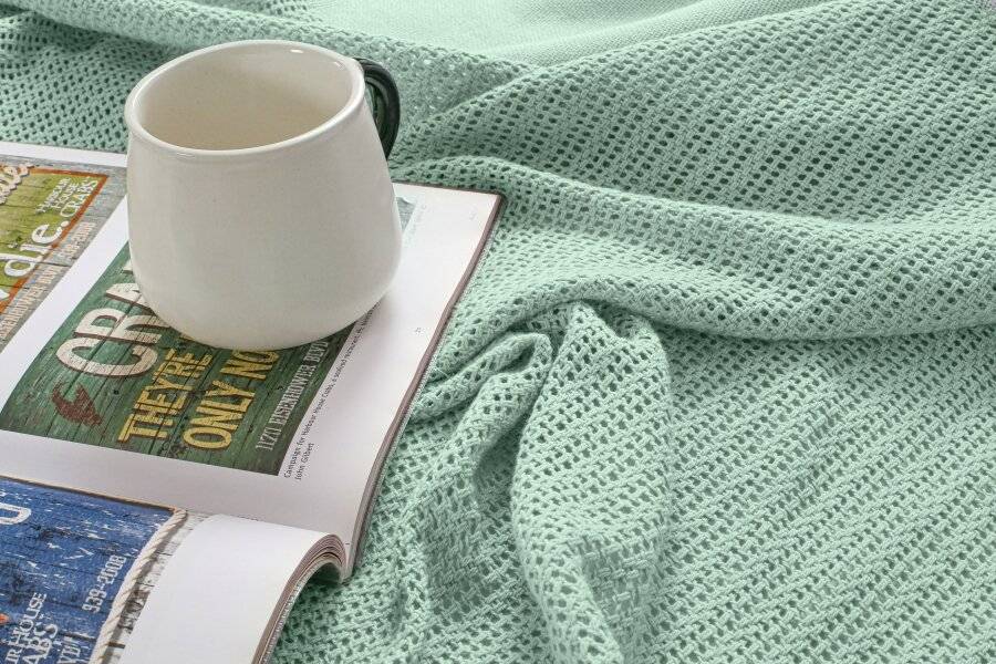 EHC Lightweight Hand Woven Adult Cellular Cotton Blanket - Sage