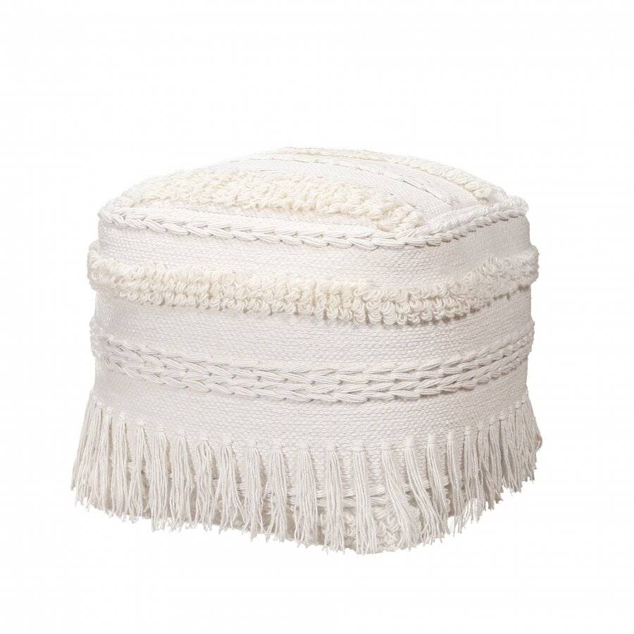 EHC Luxurious Handwoven Home Decorative Pouffe Footstool - Ivory