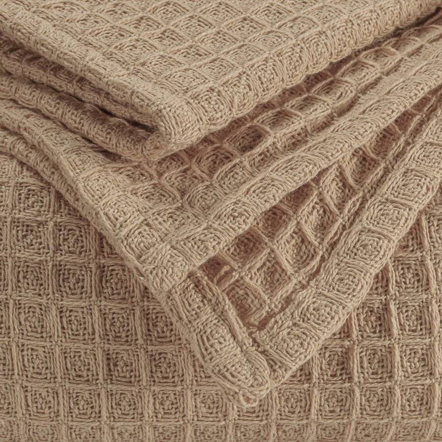 EHC Luxuriously Soft Chunky Cotton Waffle Throws, King Size - Beige