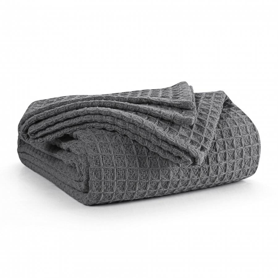 EHC Luxuriously Soft Chunky Cotton Waffle Throws, King Size - Grey