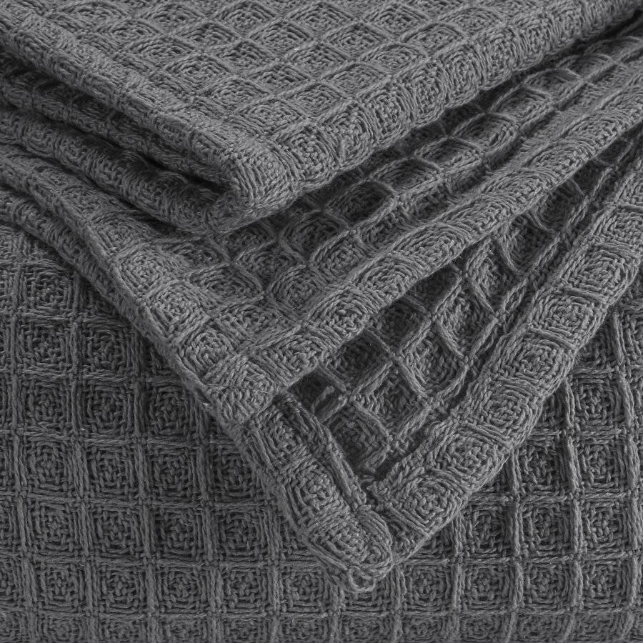 EHC Luxuriously Soft Chunky Cotton Waffle Throws, King Size - Grey